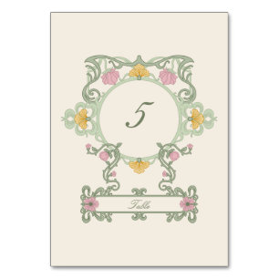 Elegant Sage Green and Gold Art Nouveau Table Number
