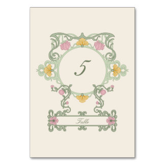 Elegant Sage Green and Gold Art Nouveau Table Number