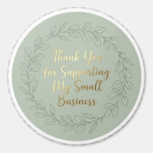 Elegant Sage Green and Gold Business Thank You Sti Classic Round Sticker