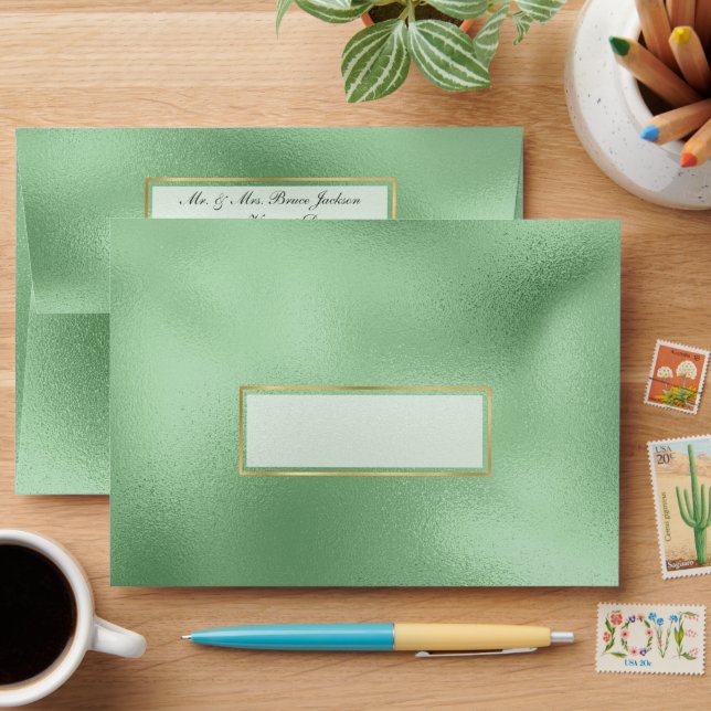 Elegant Sage Green and Gold Foil Look Envelope (Desk)