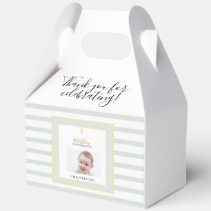 Elegant Sage Green and Gold Photo Christening Favour Box