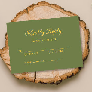 Elegant Sage Green and Gold Wedding RSVP Card