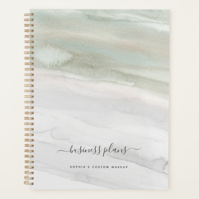 Elegant Sage Green and Grey Watercolor Planner (Front)