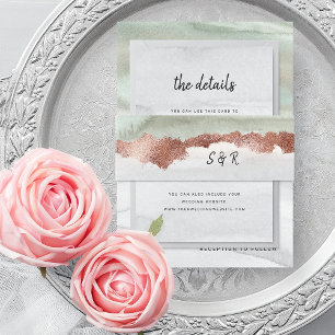 Elegant Sage Green and Grey Watercolor   Rose Gold Invitation Belly Band
