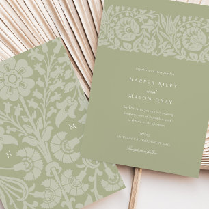 Elegant Sage Green and Ivory Floral Wedding Invitation