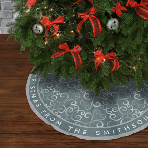 ELEGANT SAGE GREEN AND SILVER XMAS DAMASK CUSTOM BRUSHED POLYESTER TREE SKIRT