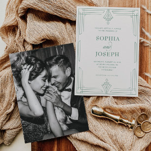 Elegant Sage Green and Soft Ivory Photo Wedding Invitation