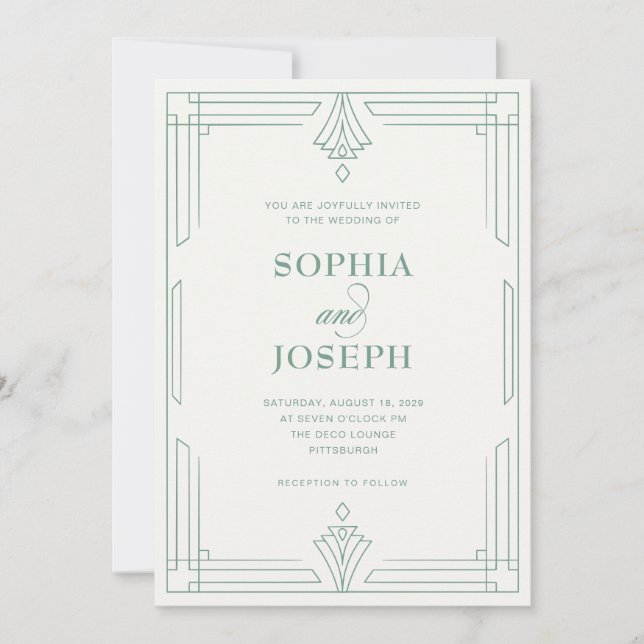 Elegant Sage Green and Soft Ivory Wedding Invitation (Front)