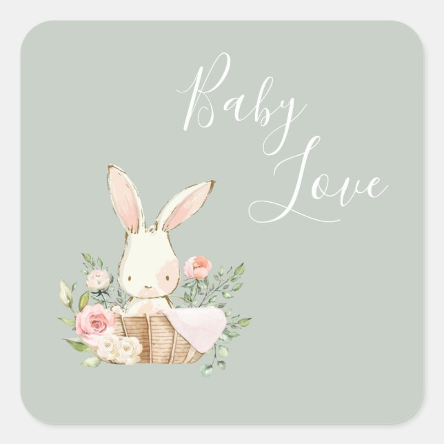 Elegant Sage Green Baby Love Baby Shower Square Sticker (Front)