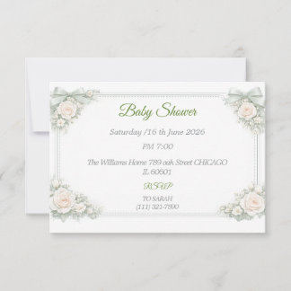 Elegant Sage Green Baby Shower RSVP Card