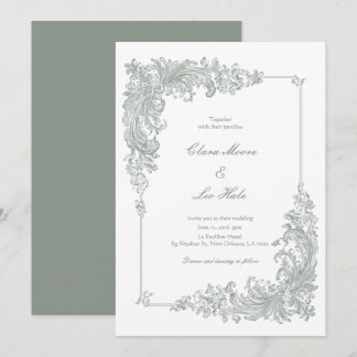Elegant Sage Green Baroque Wedding Invitation