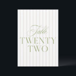 Elegant Sage Green & Beige Wedding 22 Table Number<br><div class="desc">This elegant table number features a soft beige striped background with refined sage green serif typography and subtle script accents. Designed for garden weddings, refined receptions, and timeless outdoor celebrations. Coordinates with the “Iris” Wedding Invitation Collection — click the collection link on this page to find matching items like menus,...</div>