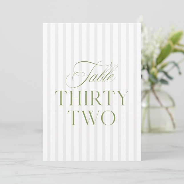 Elegant Sage Green & Beige Wedding 32 Table Number (Standing Front)