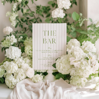 Elegant Sage Green & Beige Wedding Bar Sign Invitation