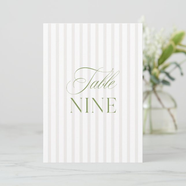 Elegant Sage Green & Beige Wedding Table Number  (Standing Front)