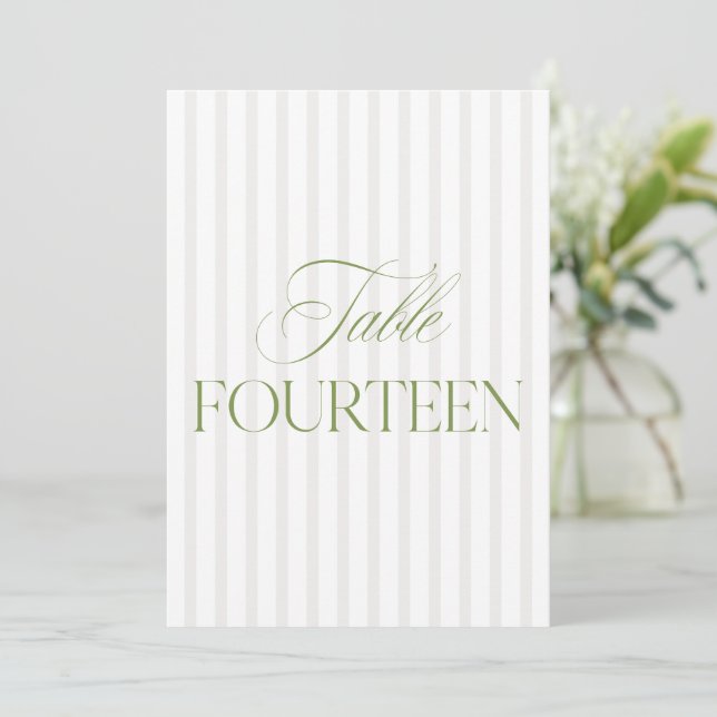 Elegant Sage Green & Beige Wedding Table Number  (Standing Front)