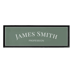 Elegant Sage Green Black Modern Professional Name Tag