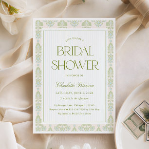 Elegant Sage Green & Blue Floral Bridal Shower Invitation