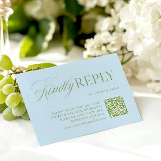 Elegant Sage Green & Blue QR Code RSVP Card