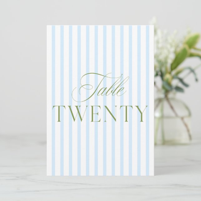 Elegant Sage Green & Blue Wedding 20 Table Number (Standing Front)