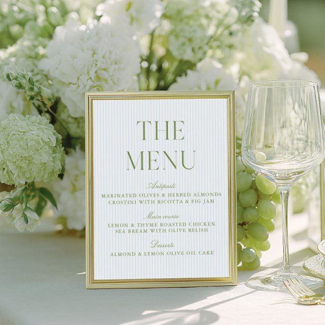 Elegant Sage Green & Blue Wedding Menu Sign (Elegant Sage Green & Blue Wedding Menu Sign)
