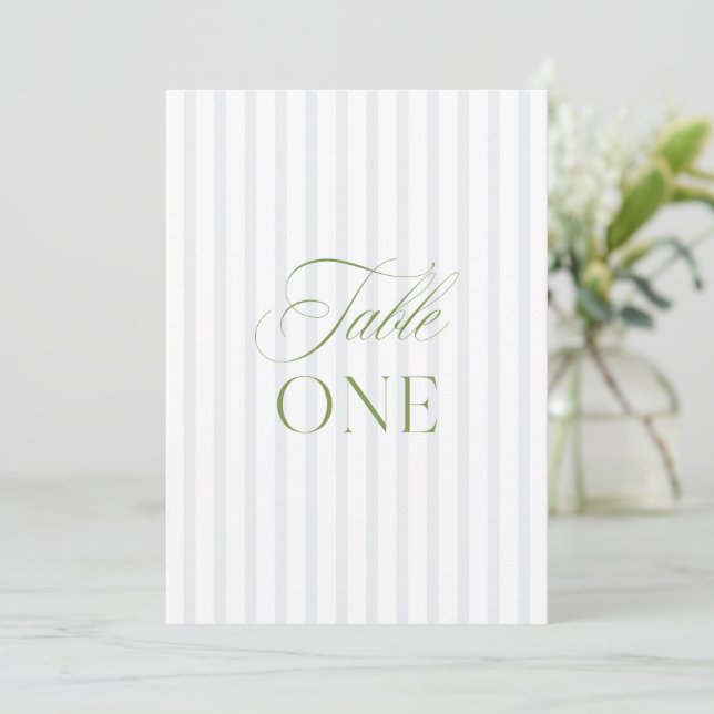 Elegant Sage Green & Blue Wedding Table Number (Standing Front)