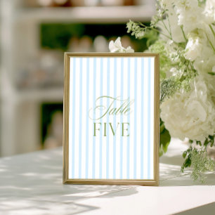 Elegant Sage Green & Blue Wedding Table Number