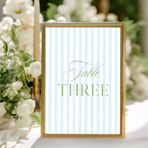 Elegant Sage Green & Blue Wedding Table Number