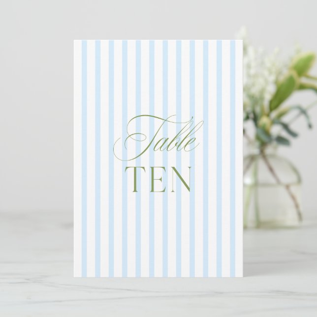 Elegant Sage Green & Blue Wedding Table Number  (Standing Front)