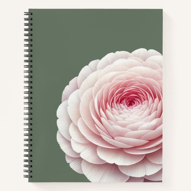 Elegant Sage Green Blush Floral Botanical Notebook (Front)