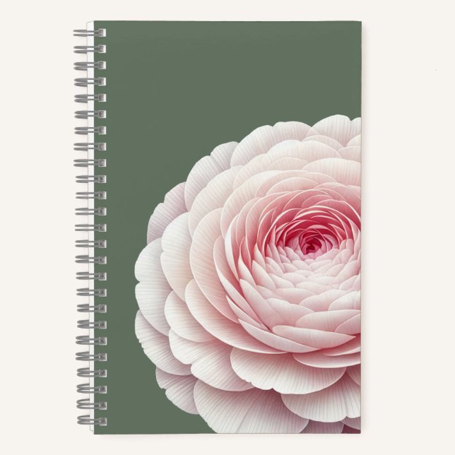 Elegant Sage Green Blush Floral Botanical Notebook (Front)