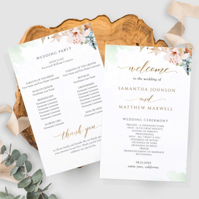 Elegant Sage Green Blush Floral Wedding Program (Creator Uploaded)