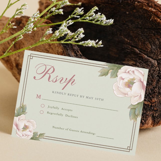 Elegant Sage Green Blush Peony Floral Wedding RSVP (Creator Uploaded)