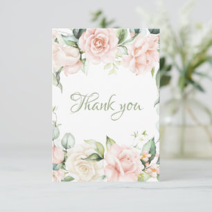 Elegant Sage Green Blush Pink Floral Baby Shower Thank You Card