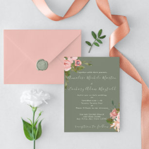 Elegant Sage Green Blush Pink Floral Wedding Invitation