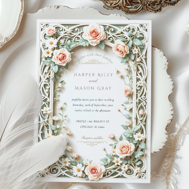 Elegant Sage Green Blush Rose Wedding Invitation (Creator Uploaded)