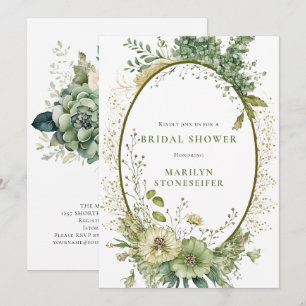 Elegant Sage Green Botanical Bridal Shower   Invitation