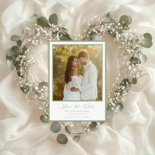 Elegant Sage Green Botanical Crest Save The Date