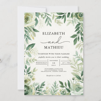 Elegant Sage Green Botanical Floral Wedding Invitation