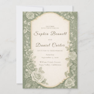 Elegant Sage Green Botanical Garden Wedding Invitation