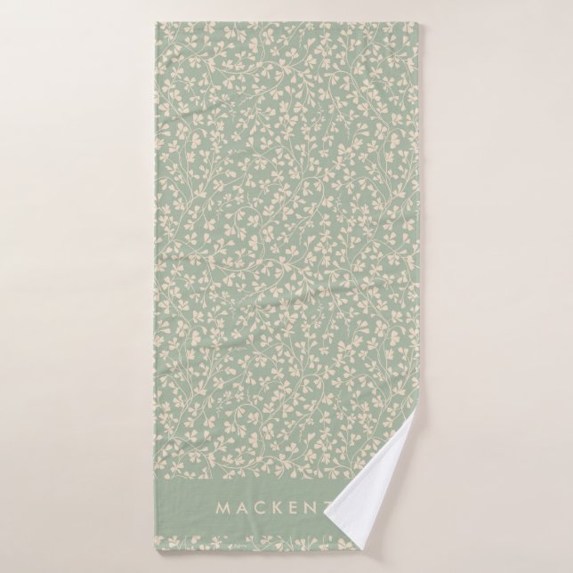 Elegant Sage Green Botanical Personalised Bath Towel Set (Bath Towel)