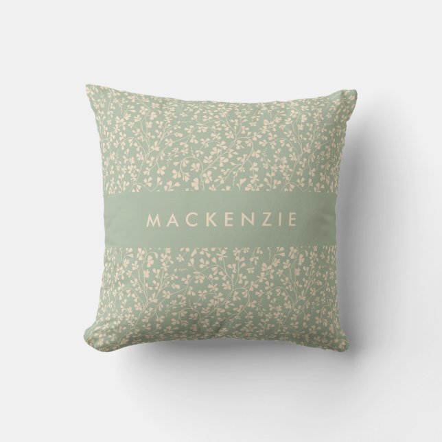 Elegant Sage Green Botanical Personalised Cushion (Front)