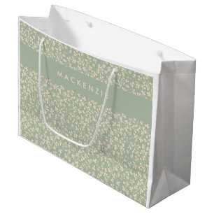Elegant Sage Green Botanical Personalised Large Gift Bag