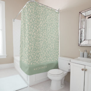Elegant Sage Green Botanical Personalised Shower Curtain