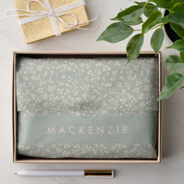 Elegant Sage Green Botanical Personalised Tissue Paper (Gift)