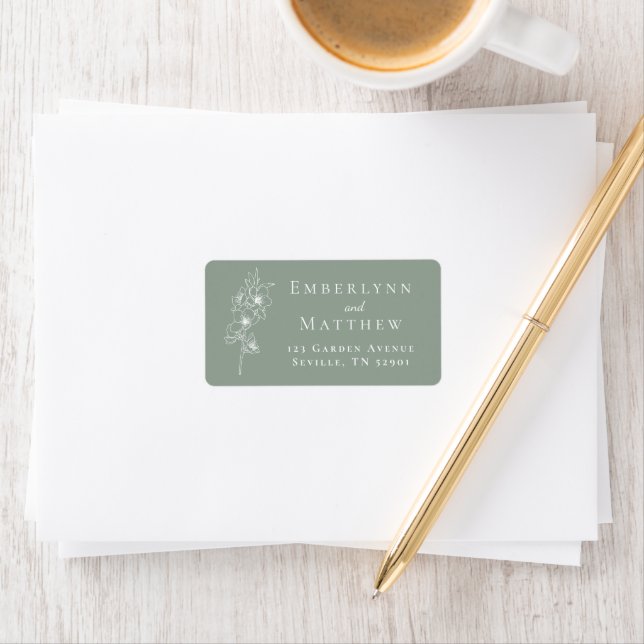 Elegant Sage Green Botanical Wedding Address Label (Insitu)