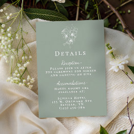 Elegant Sage Green Botanical Wedding Details Enclosure Card