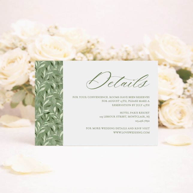 Elegant Sage Green Botanical Wedding Details Enclosure Card (Creator Uploaded)