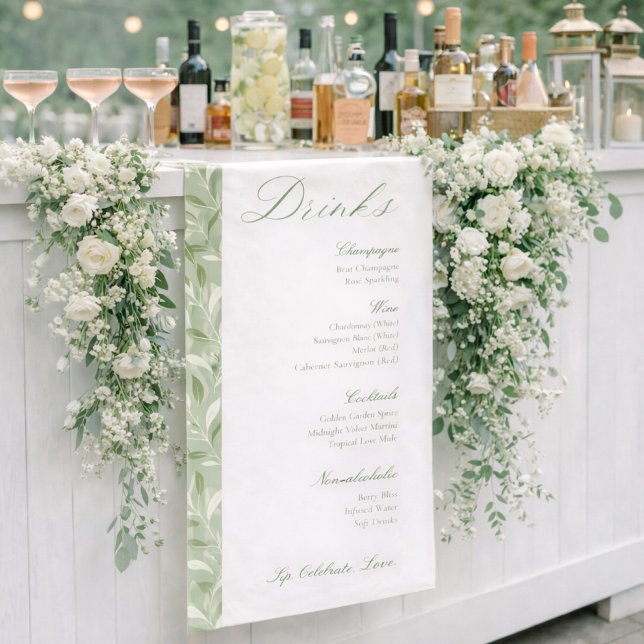 Elegant Sage Green Botanical Wedding Drinks Menu  Banner (Creator Uploaded)