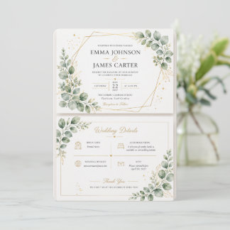 Elegant Sage Green Botanical Wedding Invitation